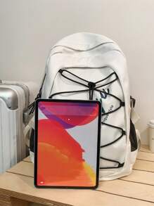 1pc Nylon Alphabet Printed Backpack For College Students, Fashionable Casual Travel Bag With Zipper Closure For Daily Use - White - View 4