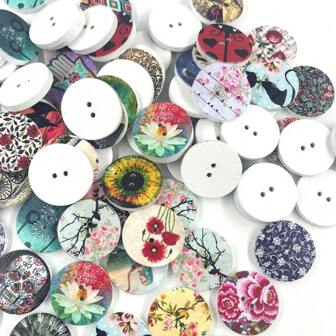 50Pcs Wooden Buttons,Vintage Colored Painting Buttons,Mixed Pattern Buttons Buttons For Clothing  ,DIY Scrapbooking Craft Buttons Decorative Buttons,Buttons Wooden Sewing & Knitting Supplies.