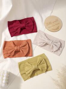 4pcs/Set Solid Color & Striped Wide Edge Elastic Hairband For Kids - Multicolor - View 4