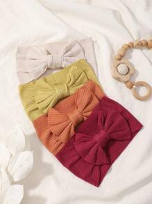 4pcs/Set Solid Color & Striped Wide Edge Elastic Hairband For Kids - Multicolor - View 3