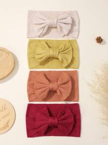 4pcs/Set Solid Color & Striped Wide Edge Elastic Hairband For Kids - Multicolor - View 1