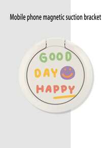 1pc Cat Shaped Mobile Phone Holder With Ring, Durable Back Glue Sticker, Strong & Cute & Personalized Back Ring Buckle - White - View 1