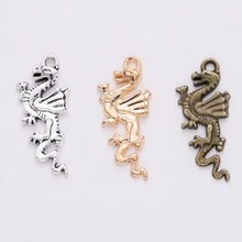 10入組復古合金珠寶配件 Diy 翅膀龍吊墜手工材料 - 古青銅 - 查看 1