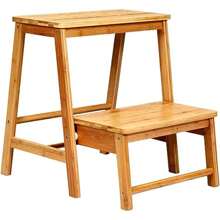 Foldable Step Stool, 48cm High Footstool Made Of Bamboo, Load Capacity Up To 100 Kg, Step Stool With 2 Steps, Toilet Trainer For Children, Ideal For Home, Kitchen & Garage - 卡其色 - 查看 1