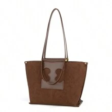 大容量磨砂绒便携手提包 美拉德色单肩通勤包 可装文件夹 适合男女大学生女生女士白领通勤搭配逛街旅游户外使用 - 棕色 - 查看 6