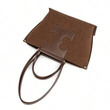 大容量磨砂绒便携手提包 美拉德色单肩通勤包 可装文件夹 适合男女大学生女生女士白领通勤搭配逛街旅游户外使用 - 棕色 - 查看 7