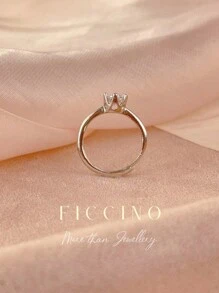 FICCINO Ficcino Simple And Elegant Cubic Zirconia Decorated Platinum-Plated Adjustable Open Ring For Daily Wear And Special Occasions. Perfect Gift For Women With A Jewelry Box Included.