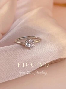 FICCINO Ficcino Simple And Elegant Cubic Zirconia Decorated Platinum-Plated Adjustable Open Ring For Daily Wear And Special Occasions. Perfect Gift For Women With A Jewelry Box Included.