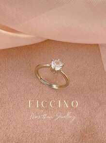 FICCINO Ficcino Simple And Elegant Cubic Zirconia Decorated Platinum-Plated Adjustable Open Ring For Daily Wear And Special Occasions. Perfect Gift For Women With A Jewelry Box Included.