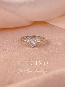 FICCINO Ficcino Simple And Elegant Cubic Zirconia Decorated Platinum-Plated Adjustable Open Ring For Daily Wear And Special Occasions. Perfect Gift For Women With A Jewelry Box Included.