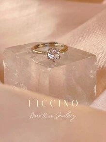 FICCINO Ficcino Simple And Elegant Cubic Zirconia Decorated Platinum-Plated Adjustable Open Ring For Daily Wear And Special Occasions. Perfect Gift For Women With A Jewelry Box Included.