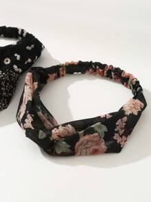 3pcs Women's Simple And Fresh Fabric Cross Printed Headbands, Suitable For Daily Use - Multicolor - View 3