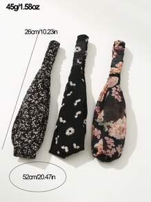 3pcs Women's Simple And Fresh Fabric Cross Printed Headbands, Suitable For Daily Use - Multicolor - View 4