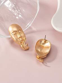 1對時尚個性簡約優雅復古卡通風格手掌＆臉型金屬耳針 - 金色 - 查看 8