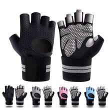 1對帶腕部支撐的健身手套,半指瑜伽訓練戶外騎行運動手套-男女通用 - 黑色 - 查看 1