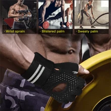 1對帶腕部支撐的健身手套,半指瑜伽訓練戶外騎行運動手套-男女通用 - 黑色 - 查看 7