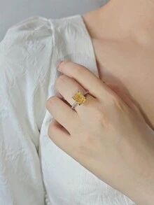 MOONSO 2023 New Design Luxury Ring For Women Wedding Engagement Finger Lady Gift Jewelry R7233 - Yellow - View 2