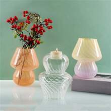 1入組玻璃花瓶蠟燭台兩用,可愛的蘑菇桌燈小花瓶,餐桌ins風格裝飾家居花瓶 - 彩色 - 查看 5