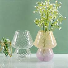 1入組玻璃花瓶蠟燭台兩用,可愛的蘑菇桌燈小花瓶,餐桌ins風格裝飾家居花瓶 - 彩色 - 查看 6
