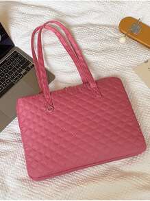 1pc Fashionable Rhombus Pattern Laptop Shoulder Bag For Girls - Hot Pink - View 2