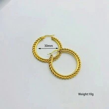 European And American Simple Design Twisted Rope Texture Retro Earrings - Gold - View 2