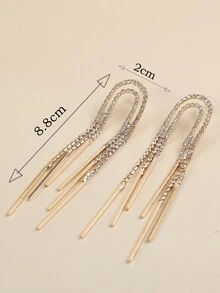 1對歐美風格鑽石鑲嵌流蘇u型耳環 - 金黃色 - 查看 7