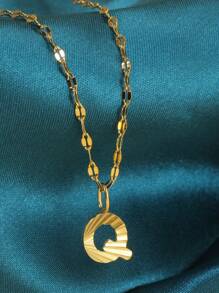 Magic Fish 1個金色不銹鋼唇形項鍊,附有a-z26英文字母吊墜,適用於名字首字母、情人節、新年贈禮 - 金黃色 - 查看 24