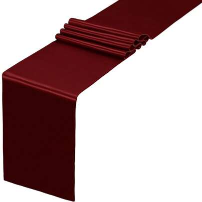 1 Pc Burgundy Satin Table Runner 12 X 108 Inches Long, Bright Smooth Satin Wedding Table Runner Decorations For Birthday Parties, Buffet, Banquets, Graduations, Engagements