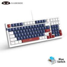 MageGee MK-Sky98 Mechanical Gaming Keyboard Hot Swappable Small Compact 98 Key 100% Anti-Ghosting LED Backlight Wired Gaming Keyboard for Laptop, Computer, Desk White Blue-Blue Switch - Blue - View 2