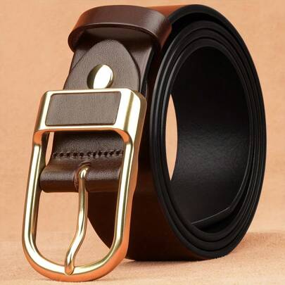 1条男士真皮皮带，针扣设计，适合年轻人休闲商务场合，韩版复古休闲裤腰带，商务休闲，可作为男友、丈夫、父亲等男士礼物，日常穿着，时尚百搭，适合青少年、户外、度假、运动、旅行、街头、波西米亚风、复古秋季、万圣节等秋冬季配饰，适合青少年、青年、男士，休闲、户外、运动、度假、毕业礼物、生日礼物、日常穿着。