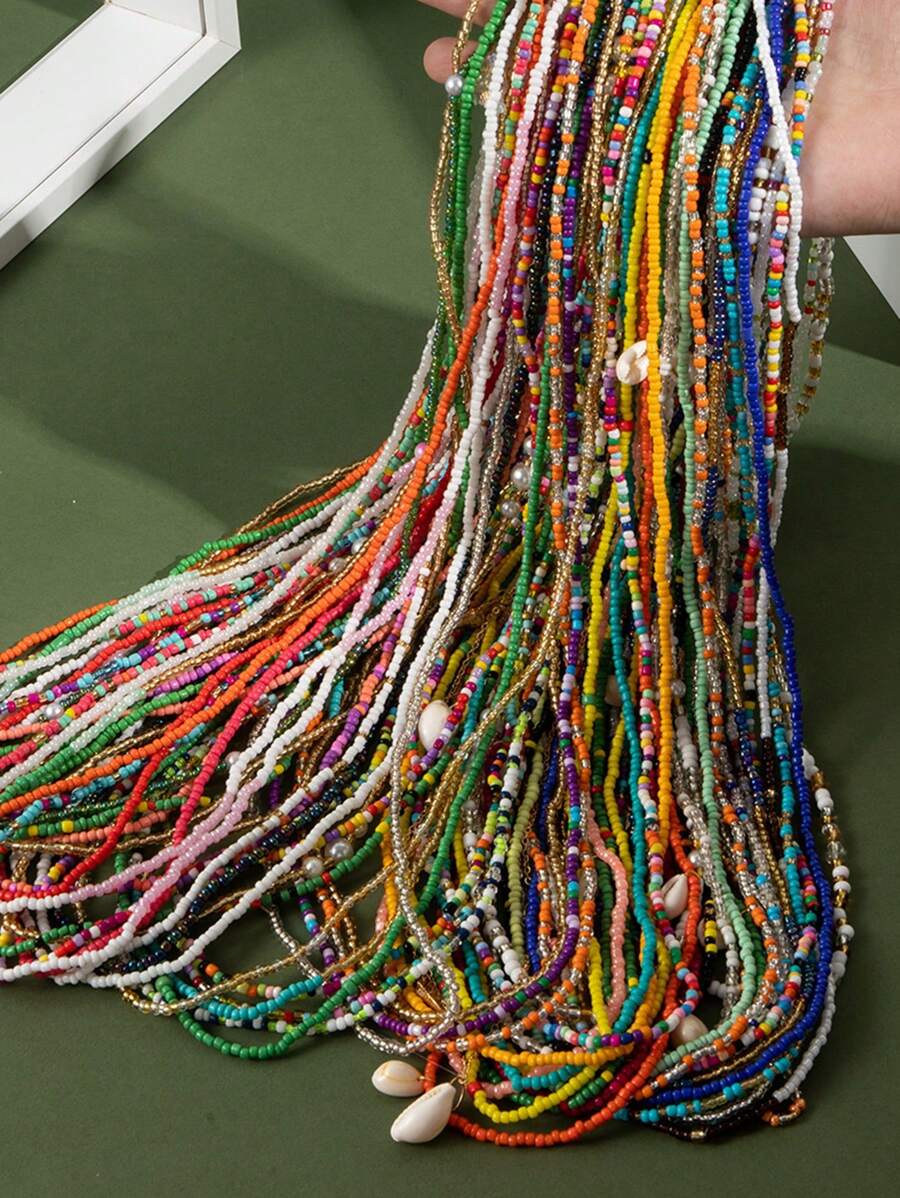 Multi-Pack Random Mix-Color Popular Bohemian Rainbow Acrylic Beads Chain Body Jewelry Belly Chain For Women, Gift - Multicolor - View 1