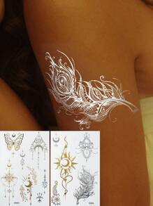 2 Trang tính Vàng bạc Tia sáng Hình xăm dán mặt trời Loại bướm Mặt trăng Lông vũ Hình xăm dán tạm thời - Vàng - Xem 1