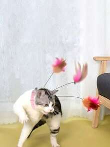 1入互動式貓玩具,帶有貝爾的貓棒,配備寵物項圈培訓玩具,貓用品 - 粉色 - 查看 1