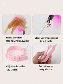 1入互動式貓玩具,帶有貝爾的貓棒,配備寵物項圈培訓玩具,貓用品 - 粉色 - 查看 4