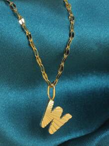 Magic Fish 1個金色不銹鋼唇形項鍊,附有a-z26英文字母吊墜,適用於名字首字母、情人節、新年贈禮 - 金黃色 - 查看 37