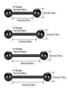 CIZME 4Pcs/Set Nipple Rings Tongue Rings Stainless Steel 14G Straight Barbells Piercing Jewelry 12mm,14mm,16mm,18mm