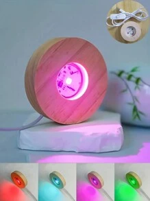 1pc Wooden Usb Powered Led Lighted Base With Switch And 3 Light Options (White/Warm/Cycle Color) For 3d Crystal Glass Resin Art Or Light Display Stand