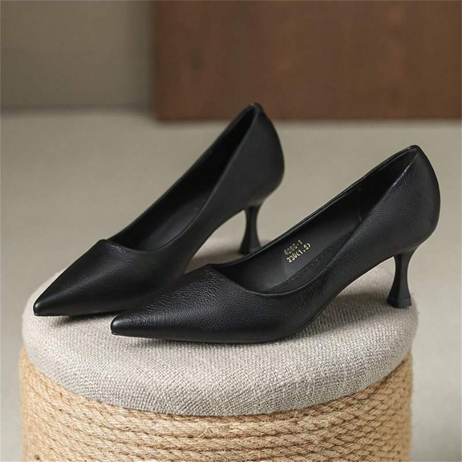 New Arrival Nude Color High Heels For Women, Thin Heel & Pointed Toe, Comfortable And Elegant Pumps For Office Work, Black Color Also Available - Black - View 1