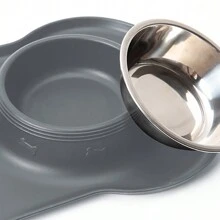 1pc Stainless Steel Double Bowl Pet Feeding Bowl, Anti-Spill & Anti-Overflow With Tray For Small And Large Dogs - Grey - View 4