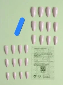 24入組實色長杏仁形假指甲套裝，提升您的風格，非常適合女性日常工作、聚會舞會穿戴，即貼式裝飾指甲供應 - 駝色 - 查看 2