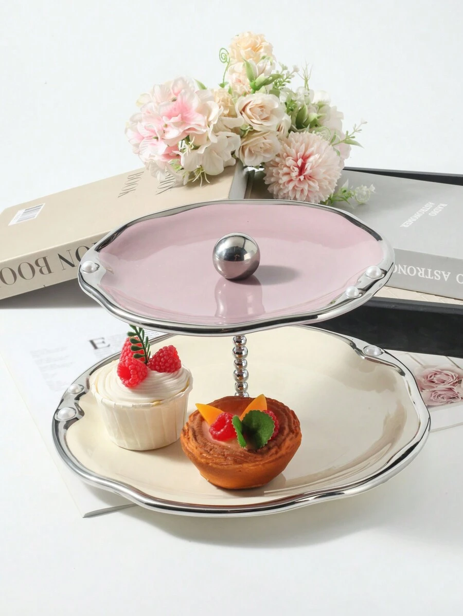 1 件雙層陶瓷蛋糕架,非常適合派對、野餐、戶外活動、聖誕節 - 淺灰紫 - 查看 1