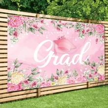 1pc 210 X 150Cm Pink Graduation Background, Congratulations Graduation Background Decoration Congratulations Graduating Class 2024 Girls Party Background Congratulations Graduation Photo Booth Background Portrait Studio Props - Multicolor - View 3