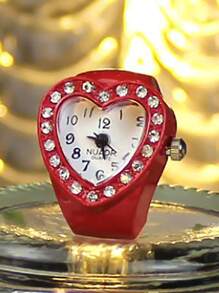 1枚時尚的心形紅寶石和鑽石裝飾戒指手錶,適用於女士珠寶飾品 - 紅色 - 查看 2