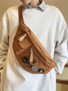 1個純色尼龍材質多功能男士胸包,適用於旅行和上下班通勤,腰包單肩側背包。適用於情人節禮物 - 棕色 - 查看 1