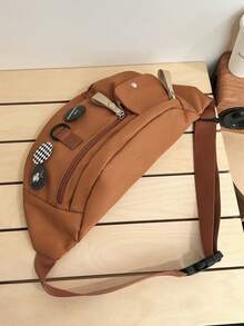 1個純色尼龍材質多功能男士胸包,適用於旅行和上下班通勤,腰包單肩側背包。適用於情人節禮物 - 棕色 - 查看 6