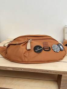 1個純色尼龍材質多功能男士胸包,適用於旅行和上下班通勤,腰包單肩側背包。適用於情人節禮物 - 棕色 - 查看 5