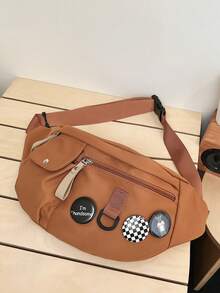 1個純色尼龍材質多功能男士胸包,適用於旅行和上下班通勤,腰包單肩側背包。適用於情人節禮物 - 棕色 - 查看 4