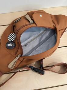 1個純色尼龍材質多功能男士胸包,適用於旅行和上下班通勤,腰包單肩側背包。適用於情人節禮物 - 棕色 - 查看 10