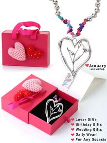 1件復古綠松石鋅合金銀色心形吊墜項鏈,代表12月份的含義,適合情人節,假期和日常穿戴,禮盒包裝 - 復古大愛心形狀12個月意義 - 查看 2