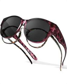 LVIOE Polarized Fit Over Sunglasses For Women - Round Frame To Wear Over Glasses With UV Protection For Driving Boho - Hot Pink - View 3